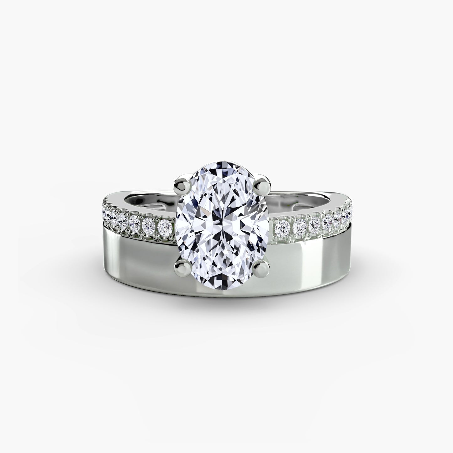 (랩다이아몬드 / 랩그로운 다이아몬드) Wide Band Solitaire with Pavé Band