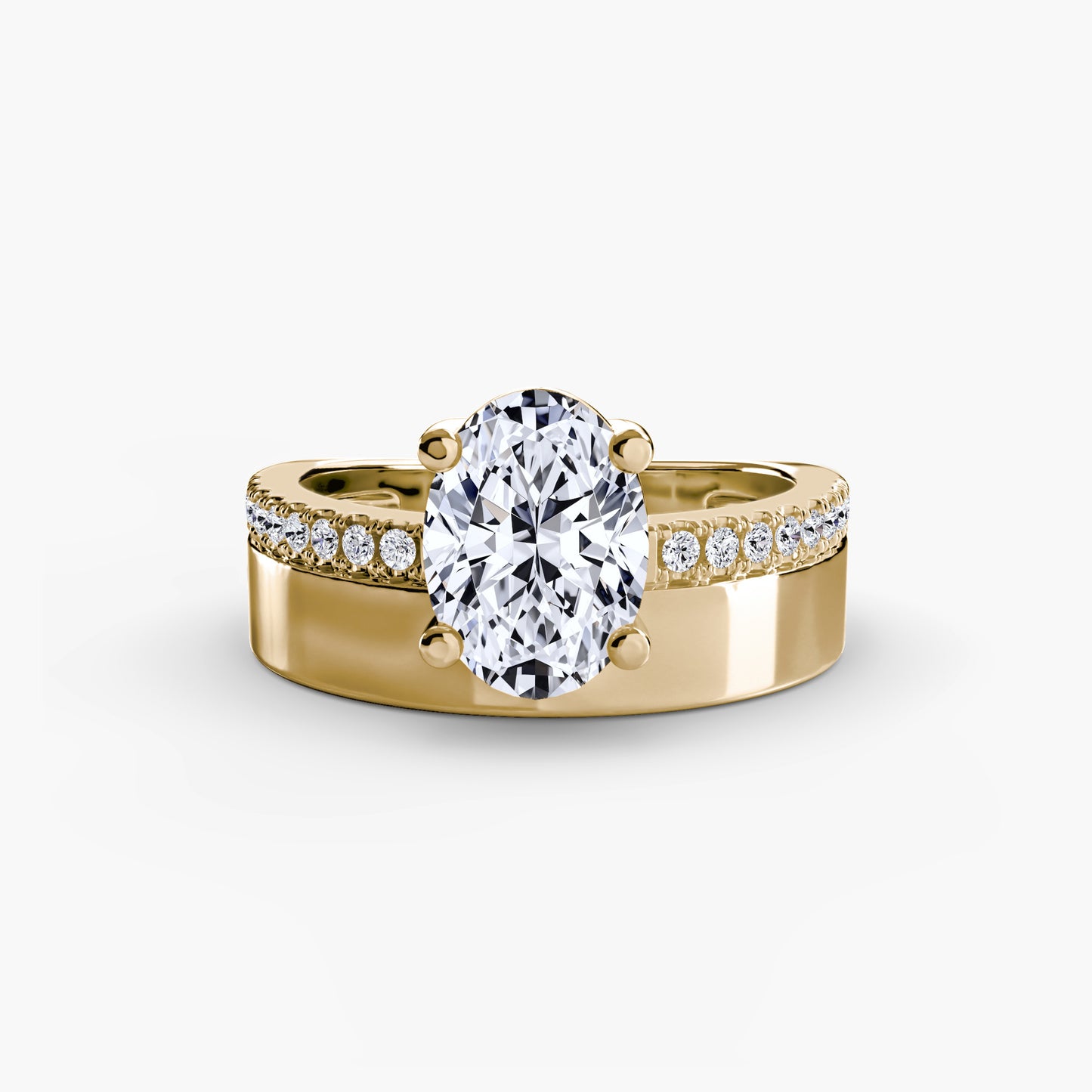(랩다이아몬드 / 랩그로운 다이아몬드) Wide Band Solitaire with Pavé Band